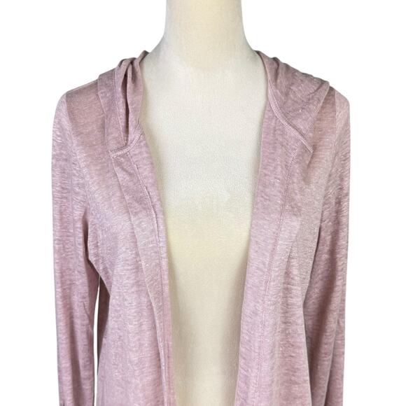 Tahari NWT 100% Linen Pink Hooded Open Long Sleeve Lightweight Tunic Cardigan - Picture 4 of 12